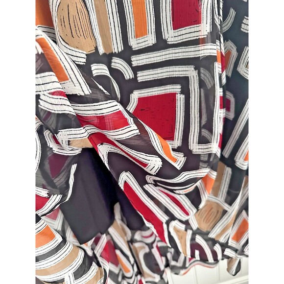 KARL LAGERFELD PARIS Women's Printed High-Low Flutter-Sleeve Dress Blck Multi 10 - Picture 12 of 12